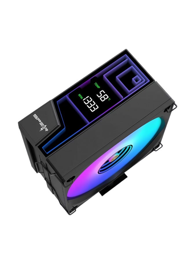 Spear Pc H600T PWM ARGB CPU Air Cooler Black – 6 Heat Pipes, Digital Temp & RPM Display, 120mm Fan, 230W TDP, Intel LGA 1851/1700 & AMD AM5 Compatible - Image 3